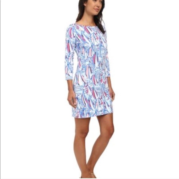 Lilly Pulitzer Marlowe Dress Sailboats Red Right Shift T-shirt XXSmall Nautical - Picture 8 of 8